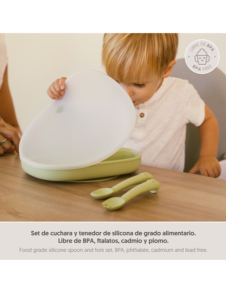 Cuchara y Tenedor de Silicona Verde Oliva