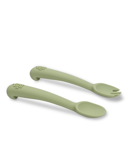 Cuchara y Tenedor de Silicona Verde Oliva