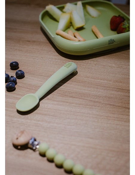 Cuchara y Tenedor de Silicona Verde Oliva