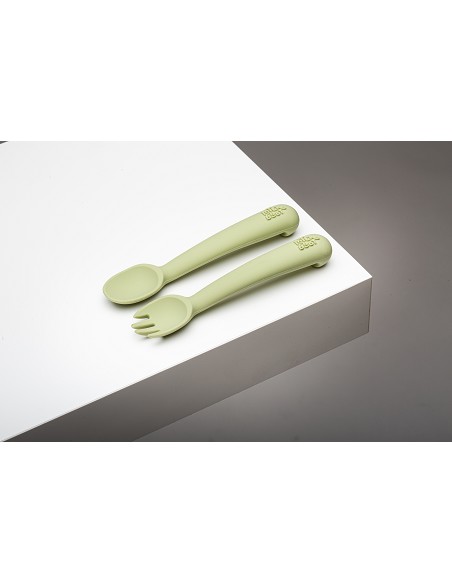 Cuchara y Tenedor de Silicona Verde Oliva
