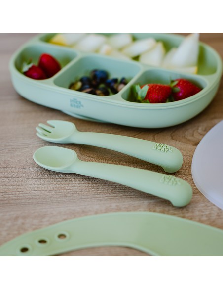 Cuchara y Tenedor de Silicona Verde Oliva