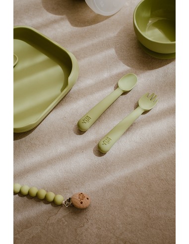Cuchara y Tenedor de Silicona Verde Oliva