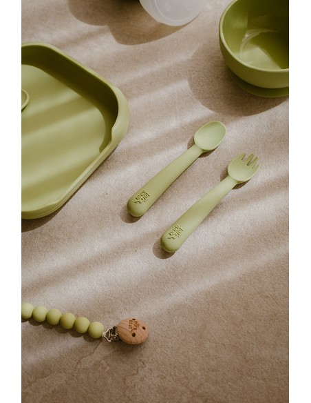 Cuchara y Tenedor de Silicona Verde Oliva