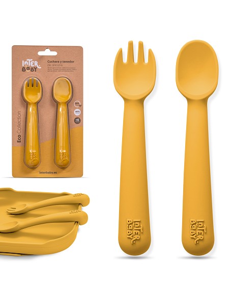 Cuchara y Tenedor de Silicona Ocre Tierra