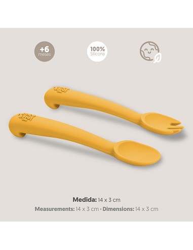 Cuchara y Tenedor de Silicona Ocre Tierra