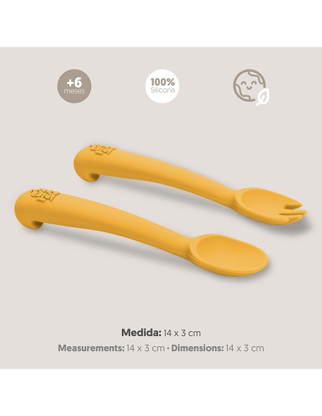Cuchara y Tenedor de Silicona Ocre Tierra