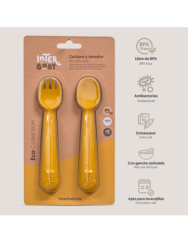 Cuchara y Tenedor de Silicona Ocre Tierra