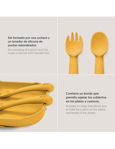 Cuchara y Tenedor de Silicona Ocre Tierra