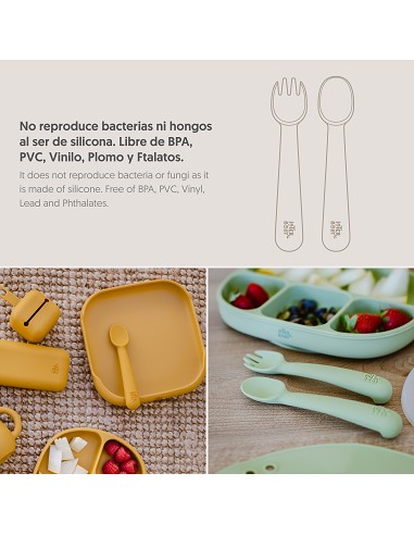 Cuchara y Tenedor de Silicona Ocre Tierra