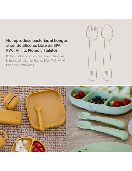 Cuchara y Tenedor de Silicona Ocre Tierra