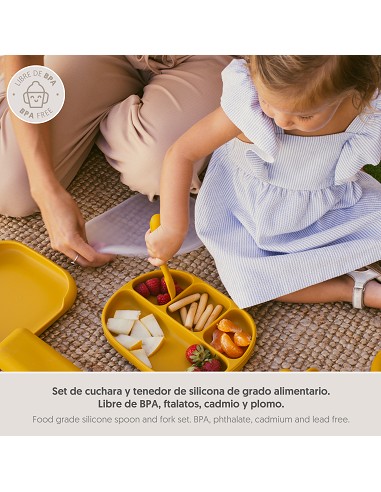 Cuchara y Tenedor de Silicona Ocre Tierra