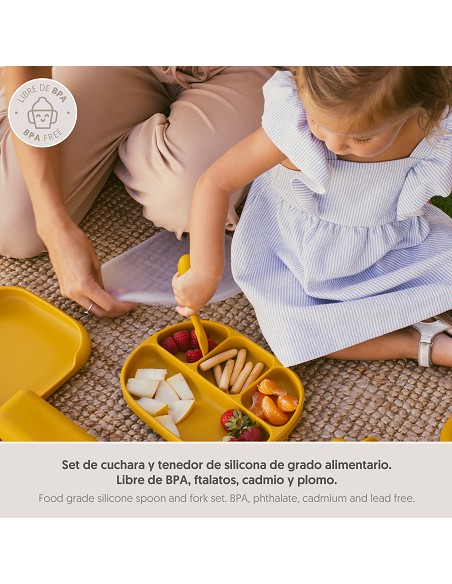 Cuchara y Tenedor de Silicona Ocre Tierra