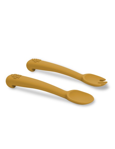 Cuchara y Tenedor de Silicona Ocre Tierra