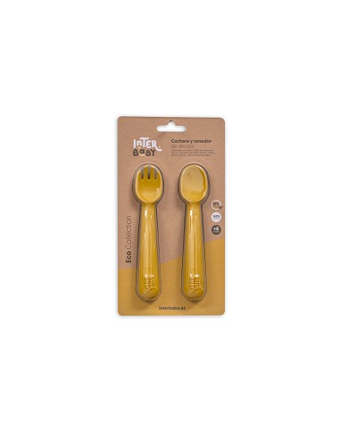 Cuchara y Tenedor de Silicona Ocre Tierra
