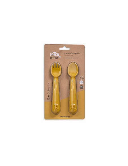 Cuchara y Tenedor de Silicona Ocre Tierra