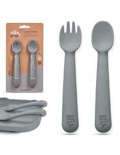 Cuchara y Tenedor de Silicona Gris Petroleo