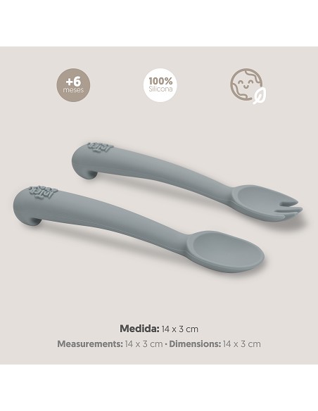 Cuchara y Tenedor de Silicona Gris Petroleo