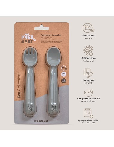 Cuchara y Tenedor de Silicona Gris Petroleo