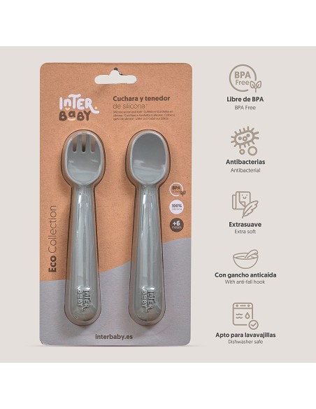 Cuchara y Tenedor de Silicona Gris Petroleo