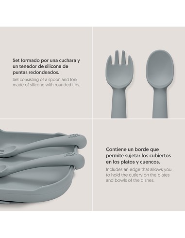 Cuchara y Tenedor de Silicona Gris Petroleo