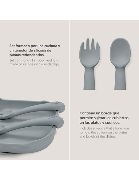 Cuchara y Tenedor de Silicona Gris Petroleo