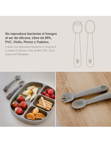 Cuchara y Tenedor de Silicona Gris Petroleo