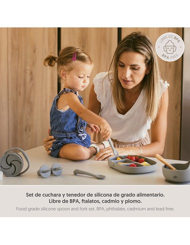 Cuchara y Tenedor de Silicona Gris Petroleo