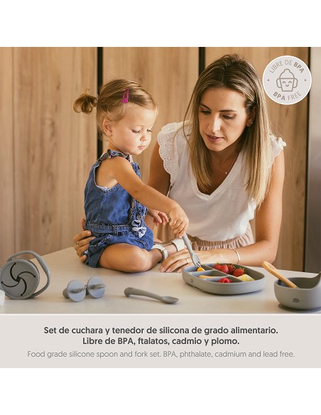 Cuchara y Tenedor de Silicona Gris Petroleo