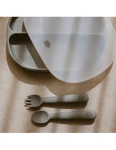 Cuchara y Tenedor de Silicona Gris Petroleo