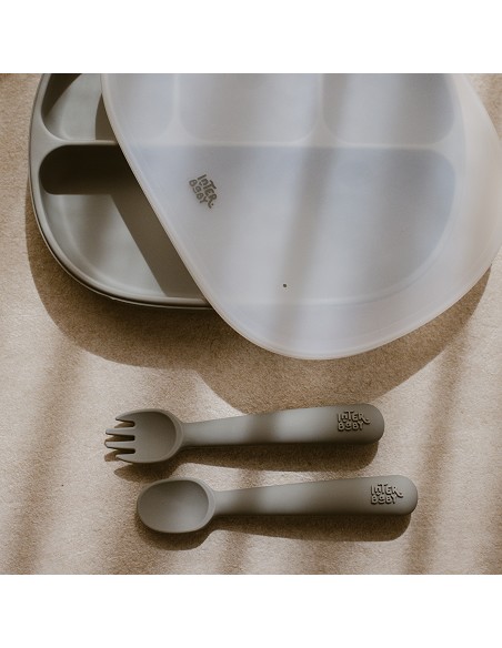 Cuchara y Tenedor de Silicona Gris Petroleo