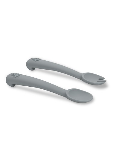 Cuchara y Tenedor de Silicona Gris Petroleo