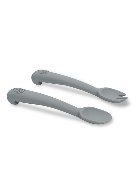 Cuchara y Tenedor de Silicona Gris Petroleo