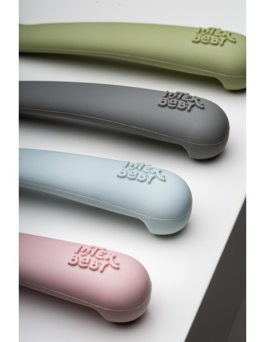 Cuchara y Tenedor de Silicona Gris Petroleo