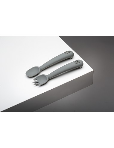 Cuchara y Tenedor de Silicona Gris Petroleo