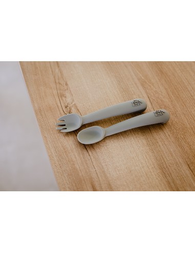 Cuchara y Tenedor de Silicona Gris Petroleo