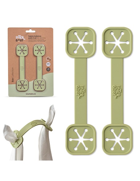 Sujeta Baberos Pack 2 Unds de Silicona Verde Oliva
