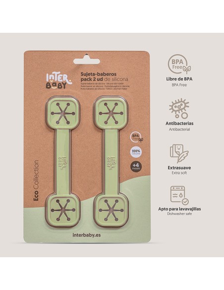 Sujeta Baberos Pack 2 Unds de Silicona Verde Oliva