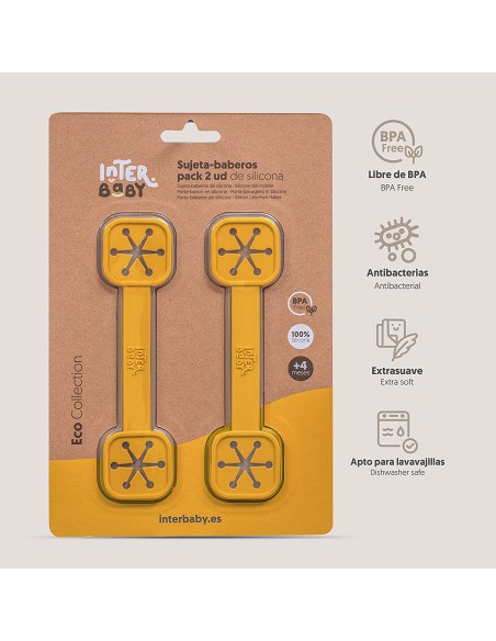 Sujeta Baberos Pack 2 Unds de Silicona Ocre Tierra