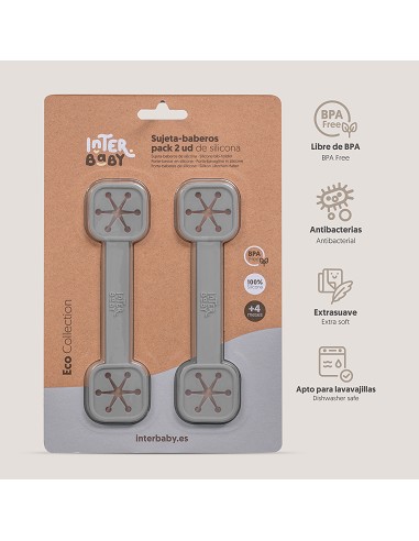 Sujeta Baberos Pack 2 Unds de Silicona Gris...