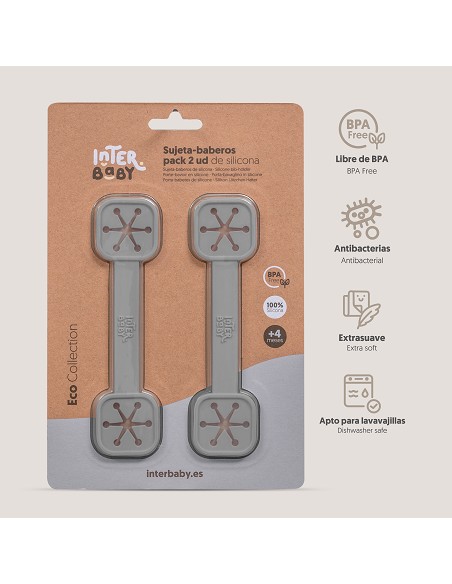 Sujeta Baberos Pack 2 Unds de Silicona Gris Petroleo