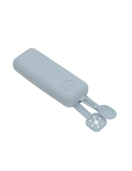 Set Portacubiertos+Cuchara+Sujeta Baberos  de Silicona Azul Grisaceo