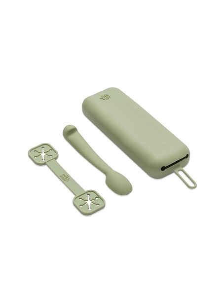 Set Portacubiertos+Cuchara+Sujeta Baberos  de Silicona Verde Oliva