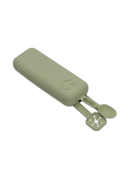 Set Portacubiertos+Cuchara+Sujeta Baberos  de Silicona Verde Oliva