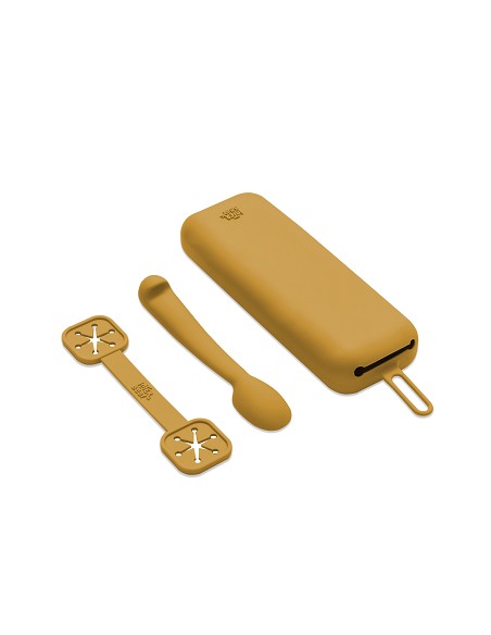 Set Portacubiertos+Cuchara+Sujeta Baberos  de Silicona Ocre Tierra