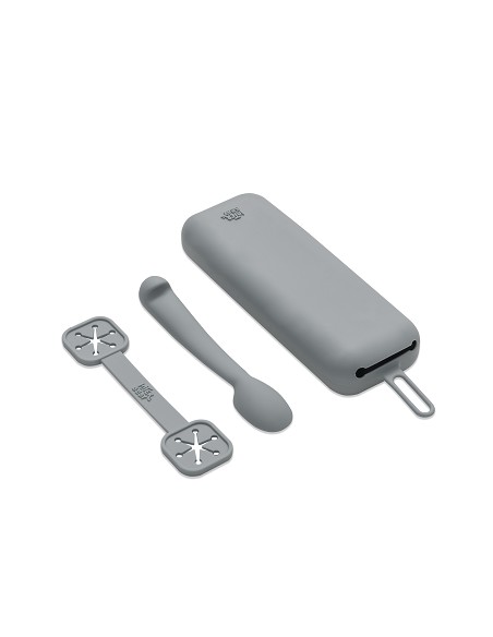 Set Portacubiertos+Cuchara+Sujeta Baberos  de Silicona Gris Petroleo