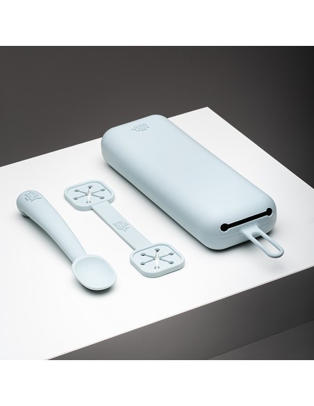 Set Portacubiertos+Cuchara+Sujeta Baberos  de Silicona Gris Petroleo