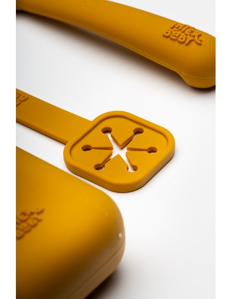 Set Portacubiertos+Cuchara+Sujeta Baberos  de Silicona Gris Petroleo