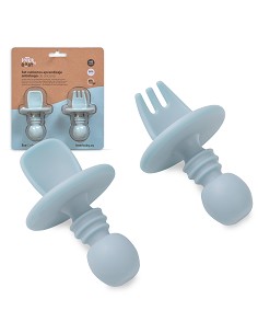Set Cubiertos Aprendizaje  de Silicona Azul Grisaceo