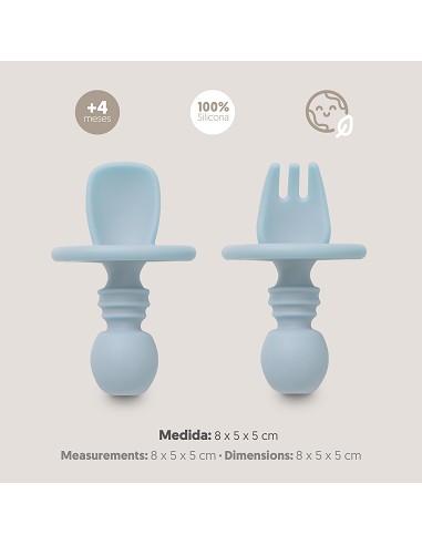 Set Cubiertos Aprendizaje  de Silicona Azul...