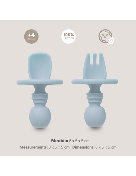 Set Cubiertos Aprendizaje  de Silicona Azul Grisaceo